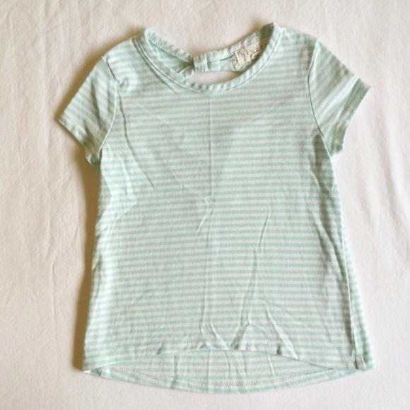 btween aqua blue stripe cap sleeve top with peekaboo back size 4 girls - Picture 1 of 5